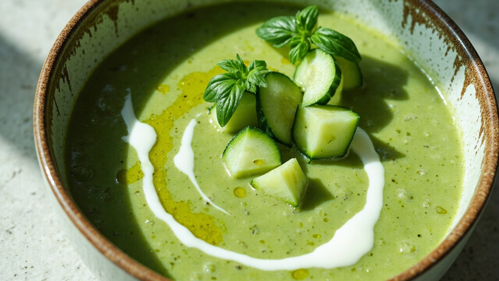 Gaspacho concombre basilic : soupe froide, fraîche et facile